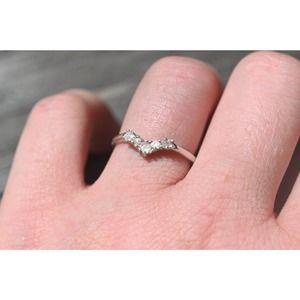 Wedding band rings for women sterling silver v curved with small raw gems